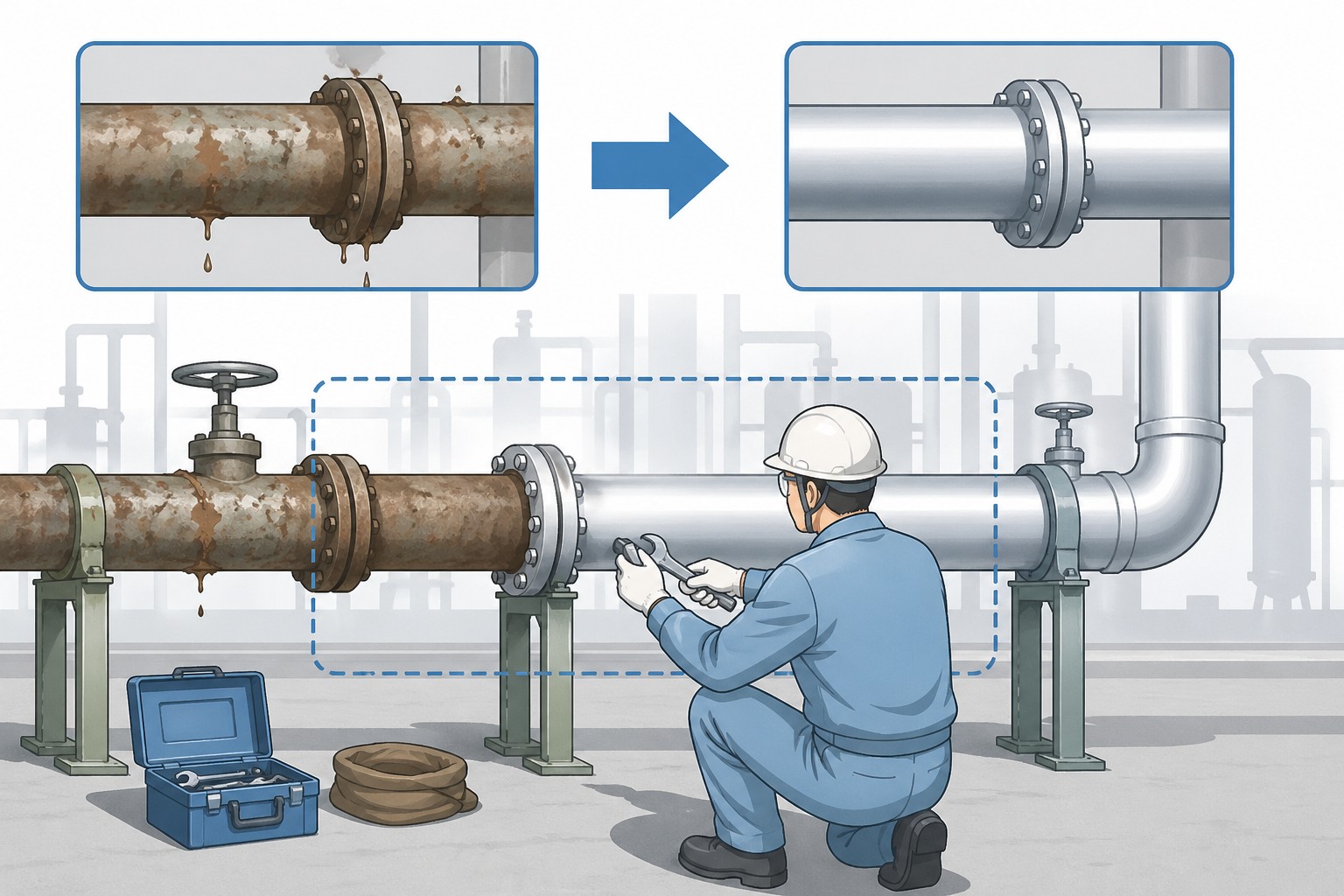 硫酸バンド設備の配管交換工事