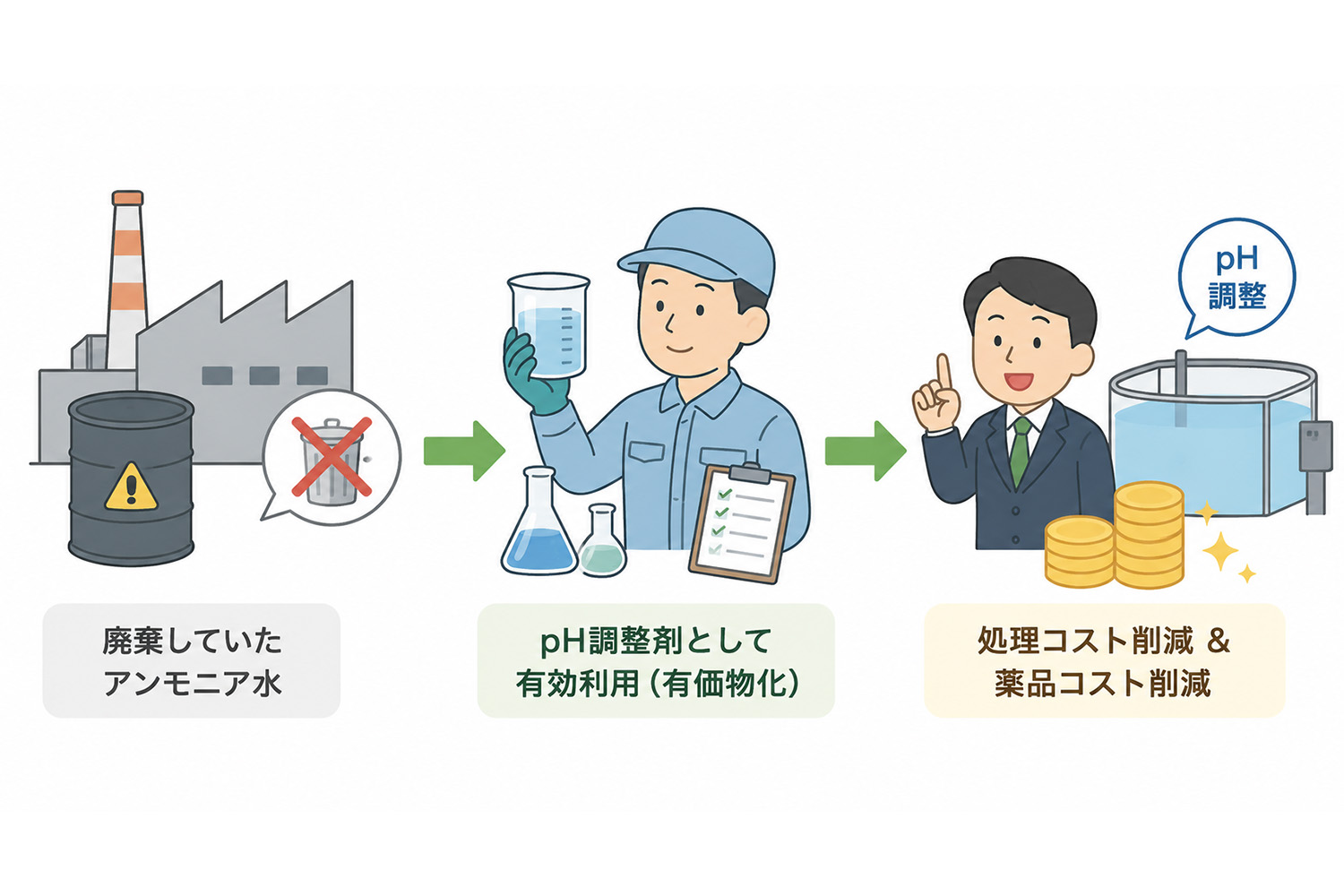 廃棄していたアンモニア水の有効利用（有価物化）