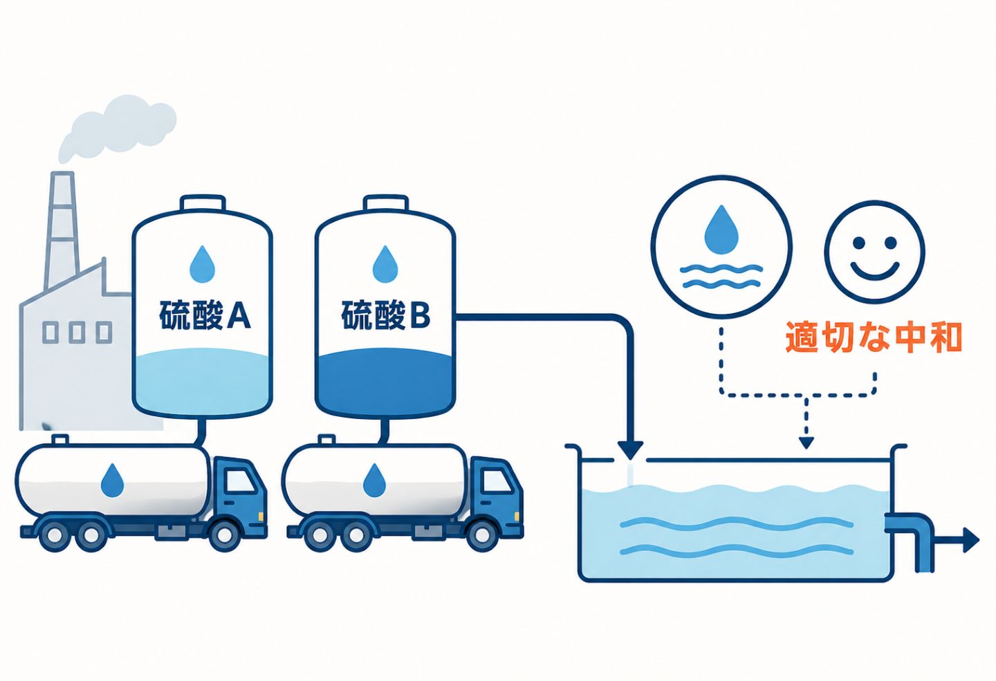 処理原水のpH変動に応じて濃度の異なる硫酸を提案し、中和制御を改善